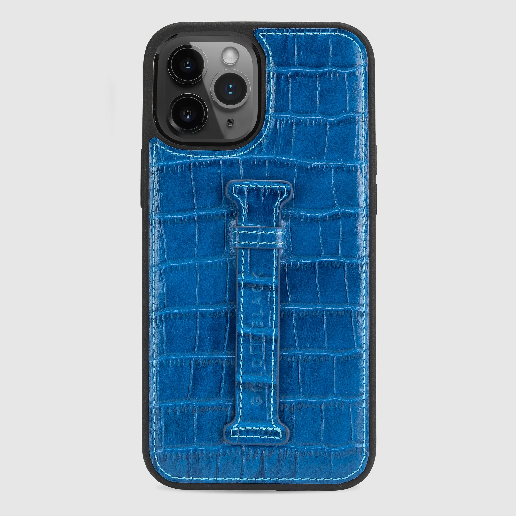 غطاء جوال ايفون 12 برو ماكس مع حامل الاصبع (كروكو) - ازرق